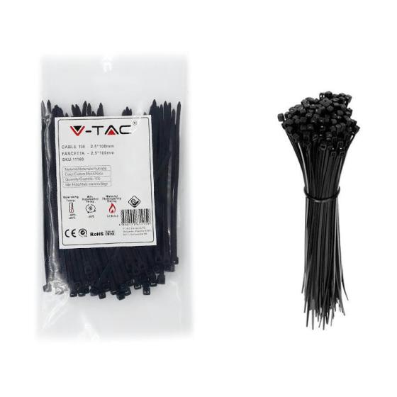 Fascetta 2.5 x 100mm nero 100 pcs/pack - v-tac