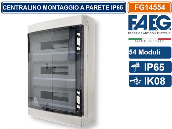 CENTRALINO PARETE 54 MODULI TENUTA STAGNA IP65 COLORE GRIGIO CON SPORTELLO FAEG