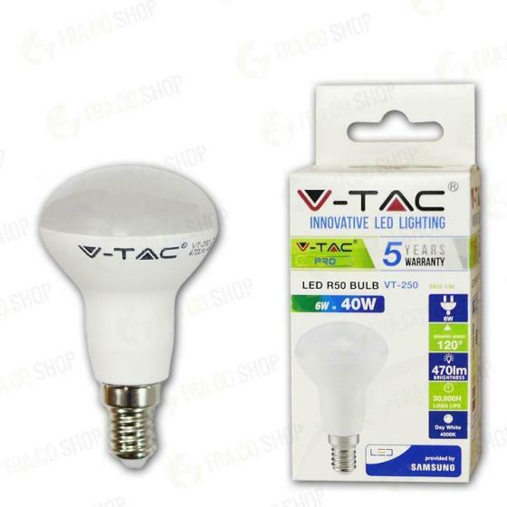 LAMPADINA LED - SAMSUNG CHIP 6W E14 R50 PLASTICA LUCE BIANCA - Fredda - XXOXSP