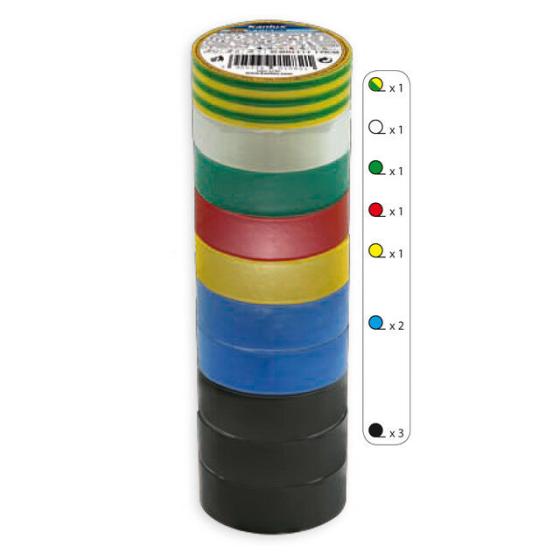 set di10 x rotolo nastro isolante per elettricista diversi colori it-1/20-mix
