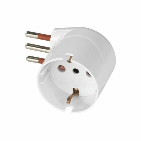 ADATTATORE A SQUADRO 90 BIANCO PRESA SCHUKO SPINA ATTACCO PICCOLO 10A 10 AH