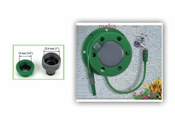 AVVOLGITUBO PORTA AVVOLGI TUBO ACQUA 15mt a MURO PARETE KIT RACCORDI IRRIGAZIO