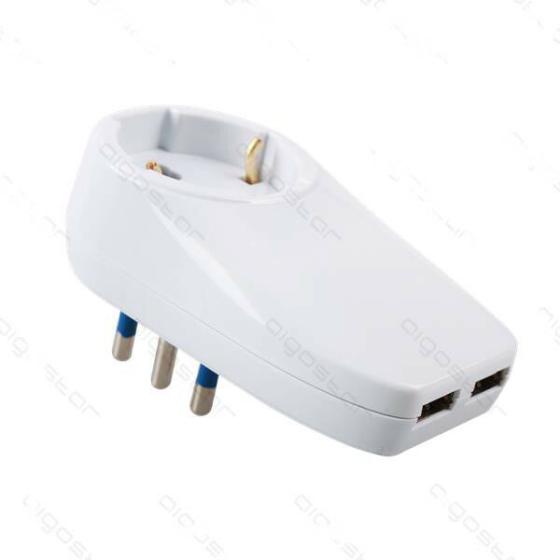 ADATTATORE CORRENTE UNIVERSALE CON 2 PRESE USB SPINA 16 A PRESA SHUKO BIPASSO