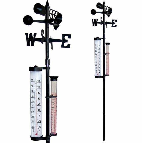 TERMOMETRO DA GIARDINO CON PLUVIOMETRO E SEGNAVENTO STAZIONE METEREOLOGICA METEO