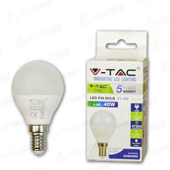 LAMPADINA LED - SAMSUNG CHIP 5.5W E14 P45 PLASTICA BIANCO NA - Naturale - XXOXHS