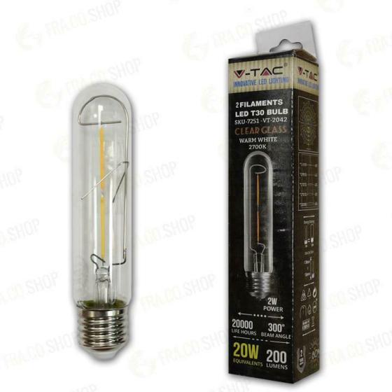 LAMPADINA LED - 2W T30 E27 FILAMENTO BIANCO CALDO 2700K - Calda - XXAPEA