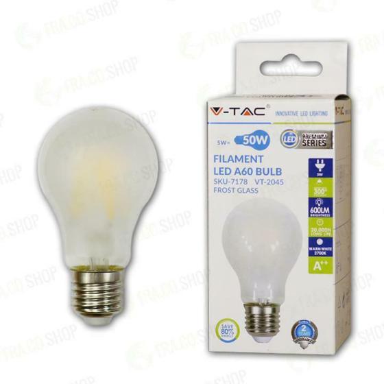 LAMPADINA LED - 5W FILAMENT E27 A60 A++ OPACO BIANCO 6400K - Fredda - XXFAMO