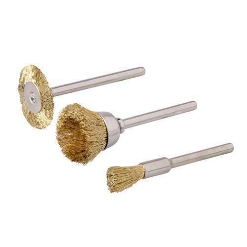 KIT 3 SPAZZOLE ACCIAIO MINI PENNELLO TAZZA per TRAPANO DREMEL POGGI MINITRAPANO
