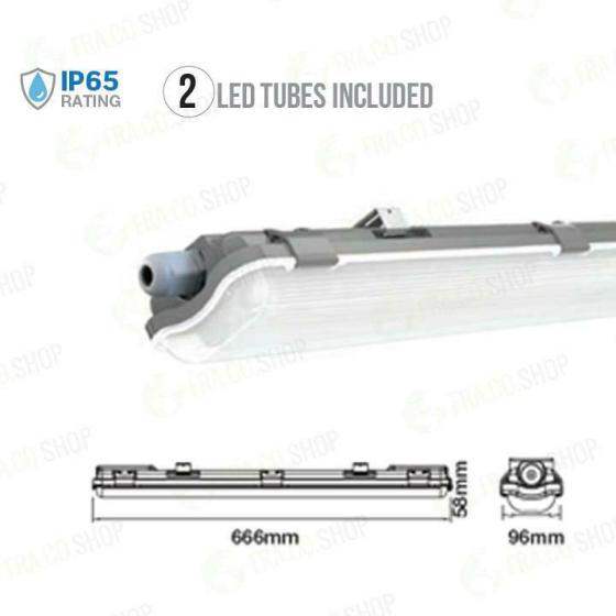 LED PLAFONIERA IMPERMEABILE 60CM 2*10W 6400K - Fredda - XMMPFS