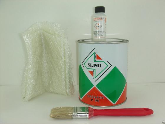 KIT VETRORESINA RESINA POLIESTERE LIQUIDA - FOGLIO FIBBRA DI VETRO  PENNELLO