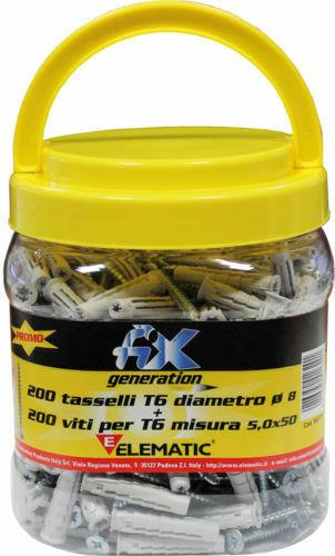 BOX KIT 200 Pz. TASSELLO TASSELLI in NYLON T6/VA con VITE 5x50mm  &Oslash; 8 OMA