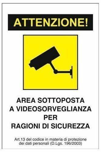 CARTELLO SEGNALETICO TARGA TABELLA PVC AREA SOTTOPOSTA A VIDEOSORVEGLIANZA 20X30