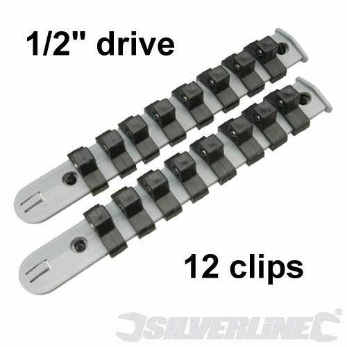 set kit 2 pz di rastrelliere x chiavi a bussola 1/2 rail set 12 clips