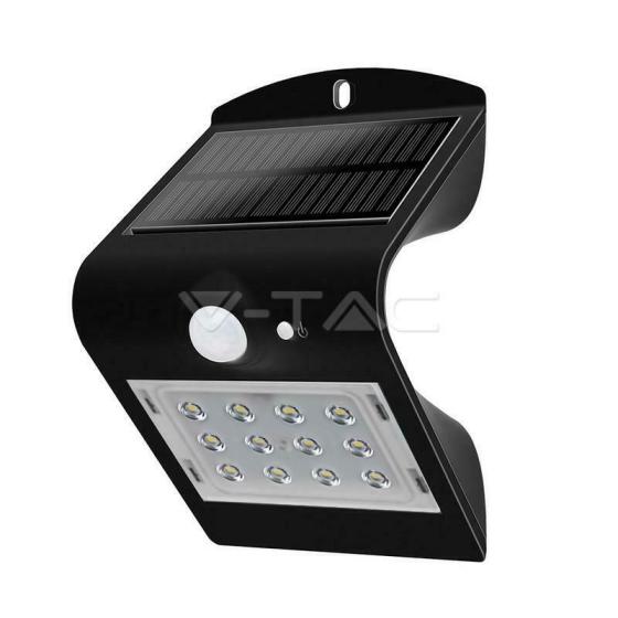 LAMPADA DA MURO LED NERA 1,5W CON PANNELLO SOLARE E SENSORE IP65